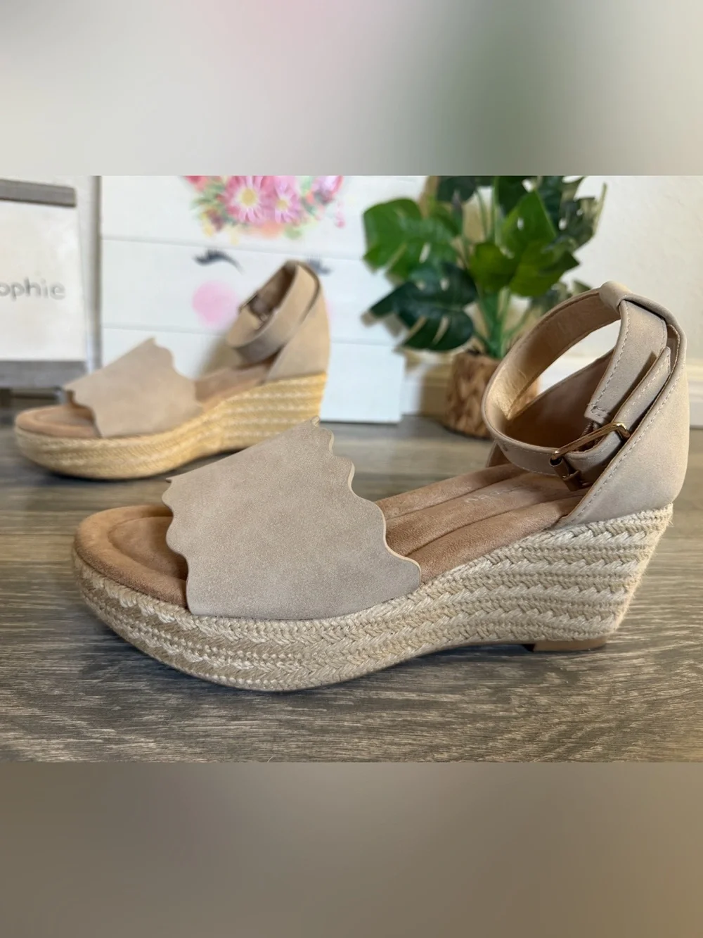 Chinese Laundry Bundle Pair Scallop Strap Wedge Espadrille Sandals Black Beige 7